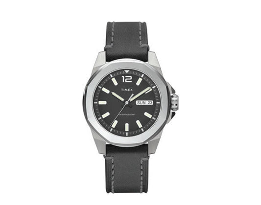 Timex Essex Avenue 44mm Leather Strap Silver/Black Watch TW2U14900VQ