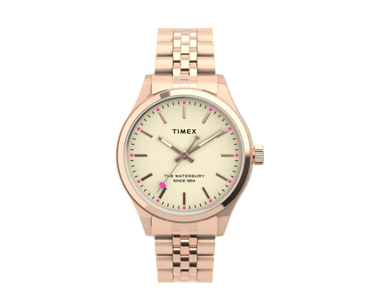 Timex Waterbury Neon Glow 34mm Stainless Steel Rose Gold Watch TW2U23300VQ
