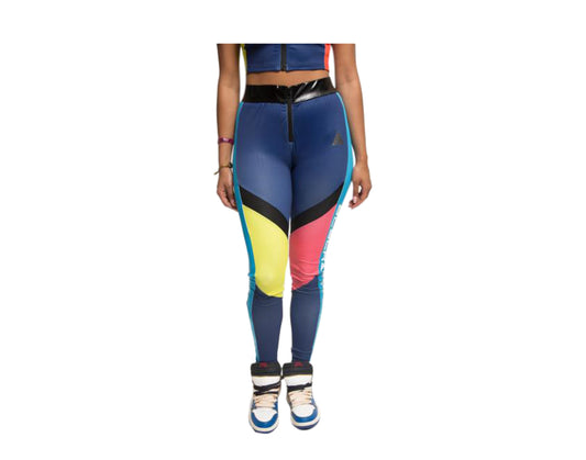 Black Pyramid Color-Blocked Tech Logo Blue Women's Leggings YWG870173-BLU