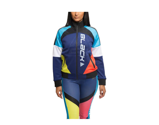 Black Pyramid Color-Blocked Tech Logo Blue Women's Track Jacket YWU870174-BLU