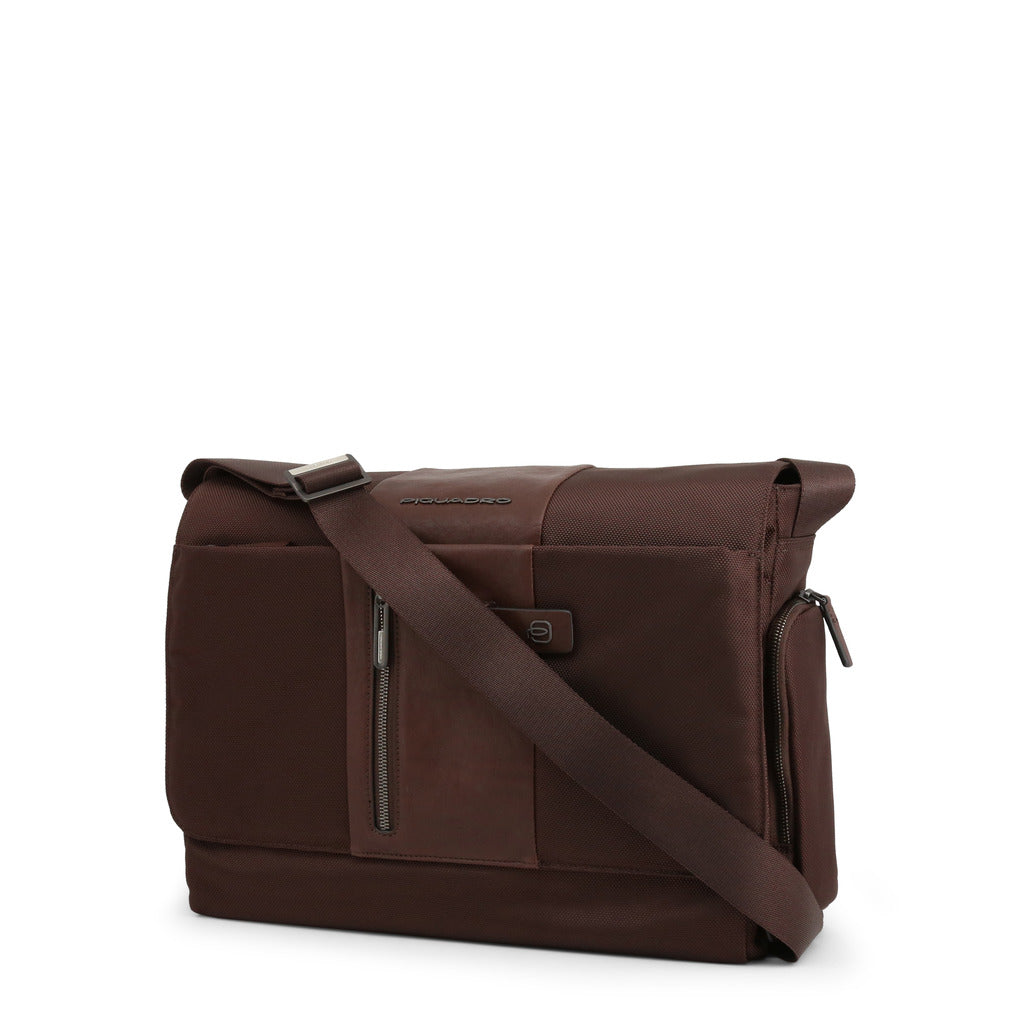Piquadro Crossbody Leather and Fabric Dark Brown Messenger Bag CA1592BR-TM