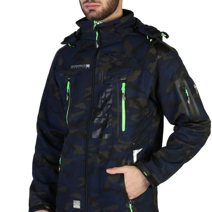 Geographical Norway Techno Camo Hooded Blue/Green/Blue Men's Jacket