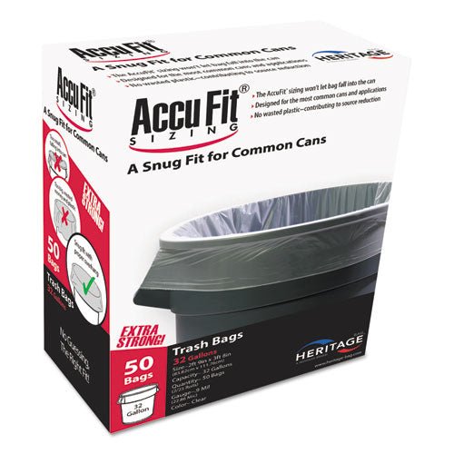 AccuFit Linear Low Density Can Liners with AccuFit Sizing, 32 gal, 0.9 mil, 33" x 44", Clear, 50-Box H6644TC RC1 - Becauze