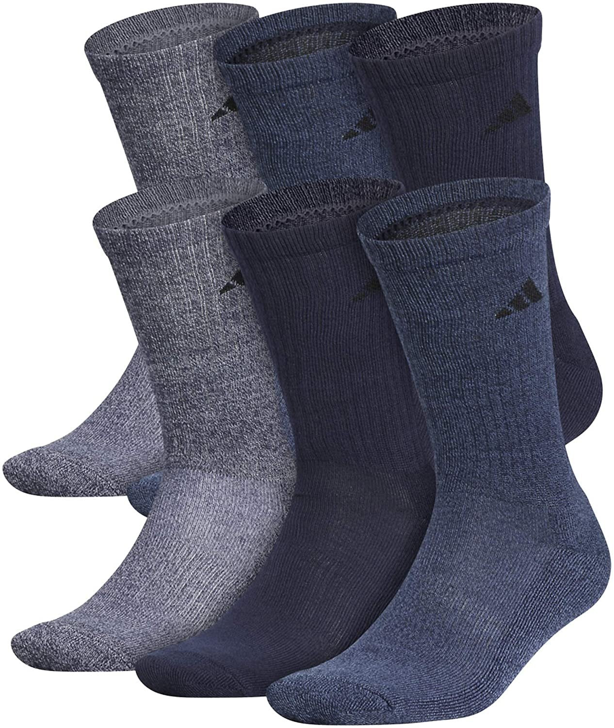 Adidas Athletic Cushioned Legend Ink Blue/Tech Ink Gray Marl Men's Crew Socks (6 Pair) - Becauze