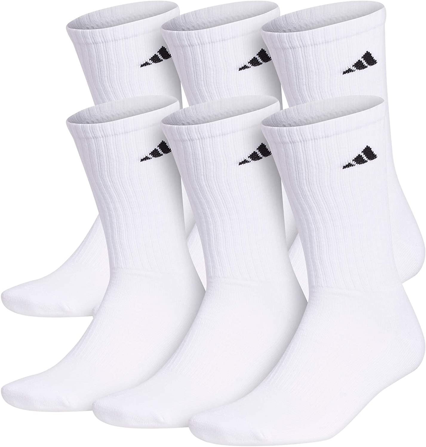Adidas Athletic Cushioned White/Black Men's Crew Socks (6 Pair) - Becauze