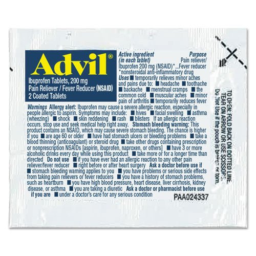 Advil Ibuprofen Tablets, 200mg, Refill Pack, Two Tablets-Packet, 30 Packets-Box 58030 - Becauze