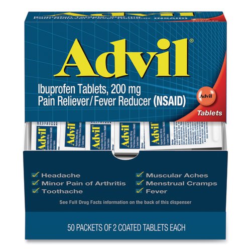 Advil Ibuprofen Tablets, Two-Packs, 50 Packs-Box BXAVL50BX - Becauze