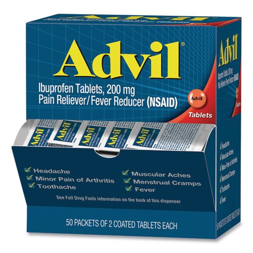 Advil Ibuprofen Tablets, Two-Packs, 50 Packs-Box BXAVL50BX - Becauze