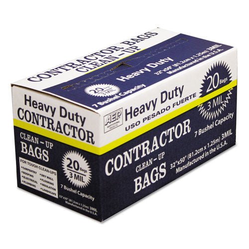 AEP Industries Inc. Heavy-Duty Contractor Clean-Up Bags, 60 gal, 3 mil, 32" x 50", Black, 20-Carton WBI0186470 - Becauze