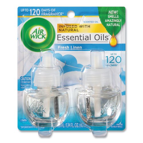 Air Wick Scented Oil Twin Refill, Fresh Linen, 0.67 oz, 2-Pack, 6-Carton 62338-82291 - Becauze