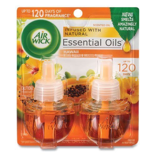 Air Wick Scented Oil Twin Refill, Hawai'i Exotic Papaya-Hibiscus Flower, 0.67 oz, 6-Carton 62338-85175 - Becauze