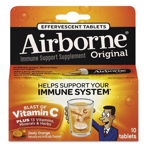 Airborne Immune Support Effervescent Tablet, Zesty Orange, 10-Box 47865-30004 - Becauze