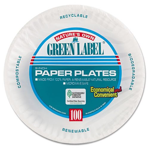 AJM Packaging Corporation Paper Plates, 9" dia, White, 100-Pack, 12 Packs-Carton AJM PP9GRAWH - Becauze