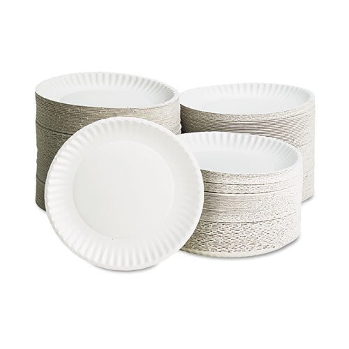 AJM Packaging Corporation White Paper Plates, 9" dia, 100-Pack, 10 Packs-Carton 10100 - Becauze
