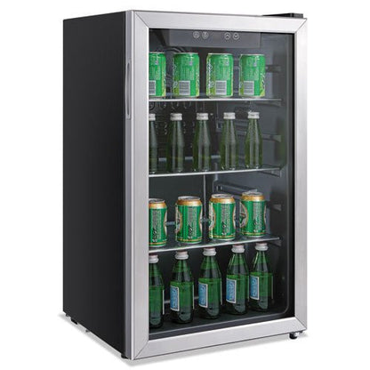 Alera 3.4 Cu. Ft. Beverage Cooler, Stainless Steel-Black JC-90VEL-F - Becauze
