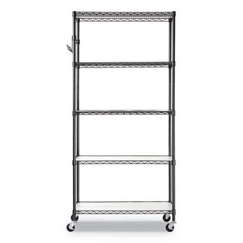 Alera 5-Shelf Wire Shelving Kit with Casters and Shelf Liners, 36w x 18d x 72h, Black Anthracite ALESW653618BA - Becauze