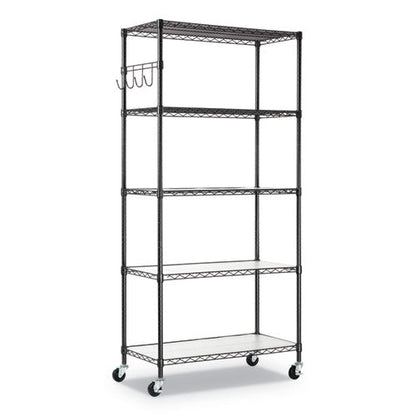 Alera 5-Shelf Wire Shelving Kit with Casters and Shelf Liners, 36w x 18d x 72h, Black Anthracite ALESW653618BA - Becauze