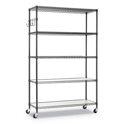 Alera 5-Shelf Wire Shelving Kit with Casters and Shelf Liners, 48w x 18d x 72h, Black Anthracite ALESW654818BA - Becauze