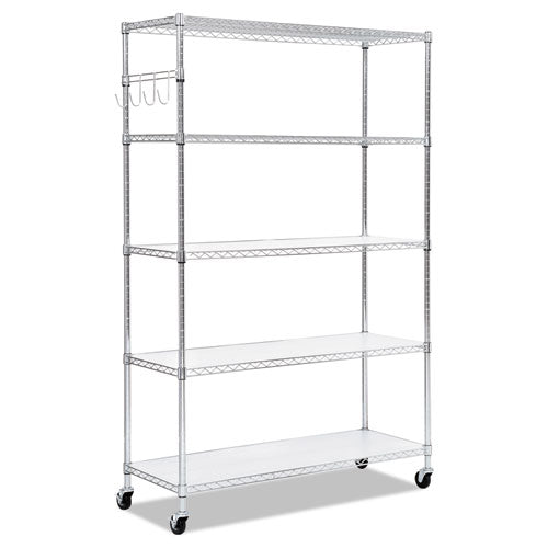 Alera 5-Shelf Wire Shelving Kit with Casters and Shelf Liners, 48w x 18d x 72h, Silver SW654818SR - Becauze
