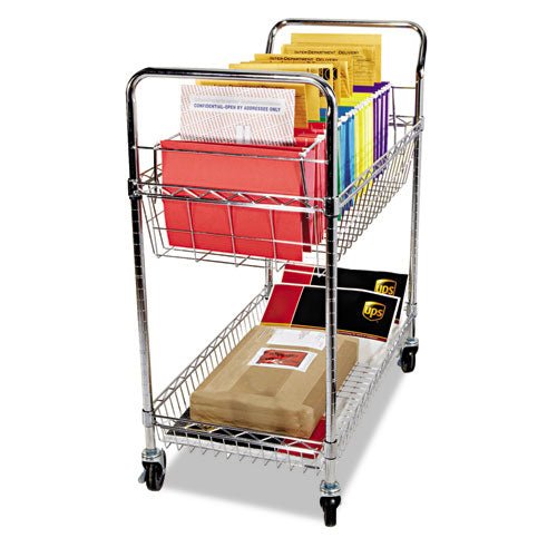 Alera Carry-all Cart-Mail Cart, Two-Shelf, 34.88w x 18d x 39.5h, Silver ALEMC3518SR - Becauze