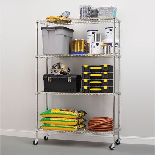 Alera NSF Certified 4-Shelf Wire Shelving Kit with Casters, 48w x 18d x 72h, Silver ALESW604818SR - Becauze