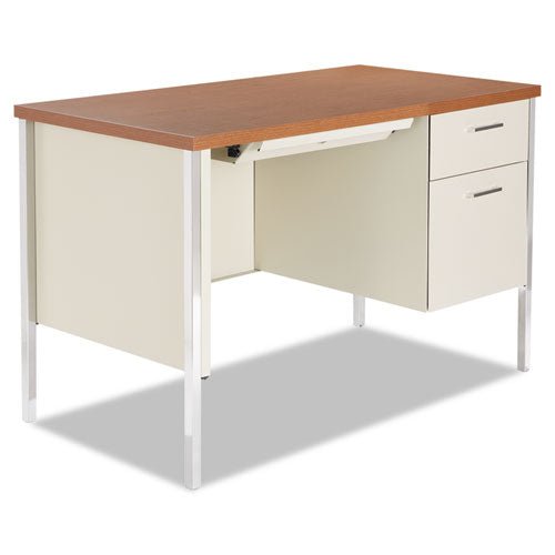 Alera Single Pedestal Steel Desk, 45.25" x 24" x 29.5", Cherry-Putty ALESD4524PC - Becauze