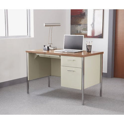 Alera Single Pedestal Steel Desk, 45.25" x 24" x 29.5", Cherry-Putty ALESD4524PC - Becauze