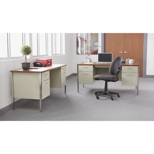 Alera Single Pedestal Steel Desk, 45.25" x 24" x 29.5", Cherry-Putty ALESD4524PC - Becauze