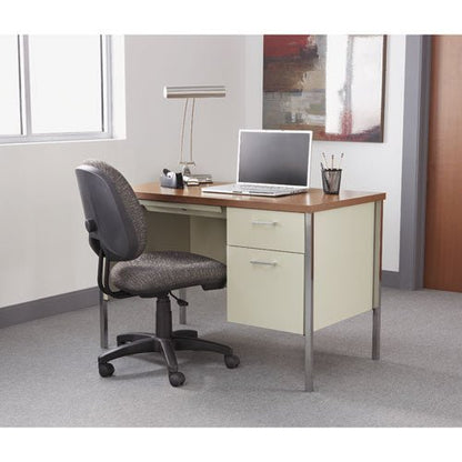 Alera Single Pedestal Steel Desk, 45.25" x 24" x 29.5", Cherry-Putty ALESD4524PC - Becauze