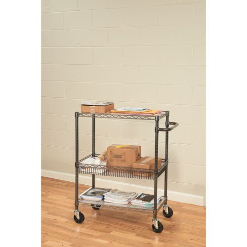 Alera Three-Tier Wire Cart with Basket, 34w x 18d x 40h, Black Anthracite ALESW543018BA - Becauze