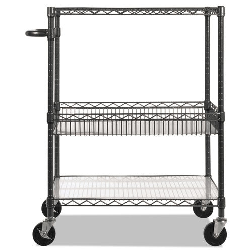 Alera Three-Tier Wire Cart with Basket, 34w x 18d x 40h, Black Anthracite ALESW543018BA - Becauze