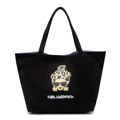 Karl Lagerfeld Karimals Cheetah Canvas Black Women's Tote Bag 220W3075-999