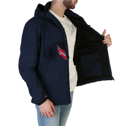 Geographical Norway Target Zip Hooded Navy Blue Men's Jacket
