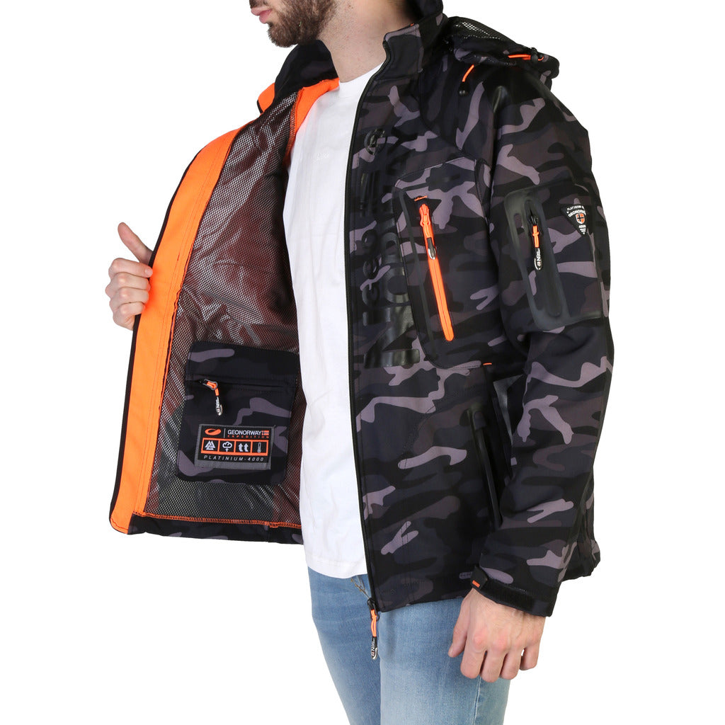 Geographical Norway Techno Camo Hooded Black/Orange Men's Jacket