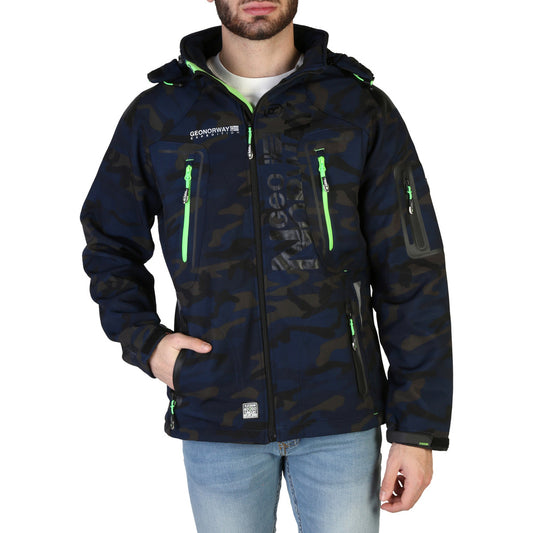 Geographical Norway Techno Camo Hooded Blue/Green/Blue Men's Jacket