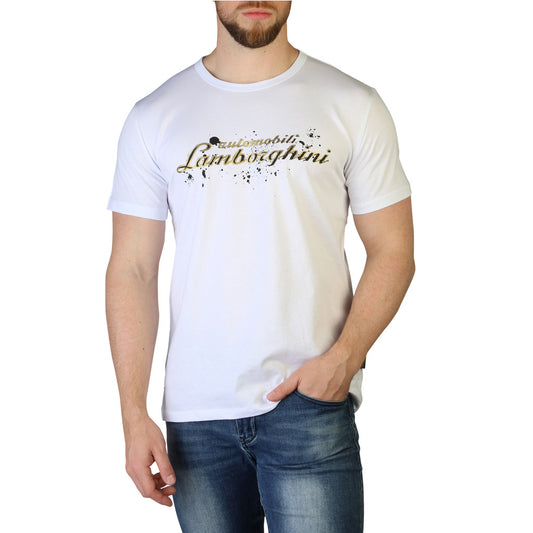 Lamborghini Script Logo White Men's T-Shirt B3XVB7TC30260003