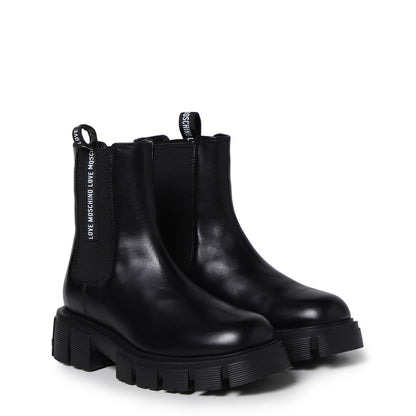Love Moschino Logo Tape Leather Black Women's Boots JA21255G0FIA0000