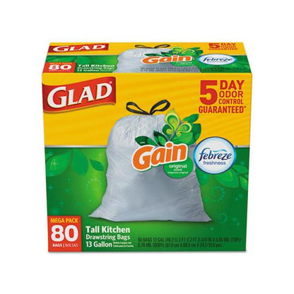 Glad OdorShield Tall Kitchen Drawstring Trash Bags 13 Gallon White (80 Bags) 78900