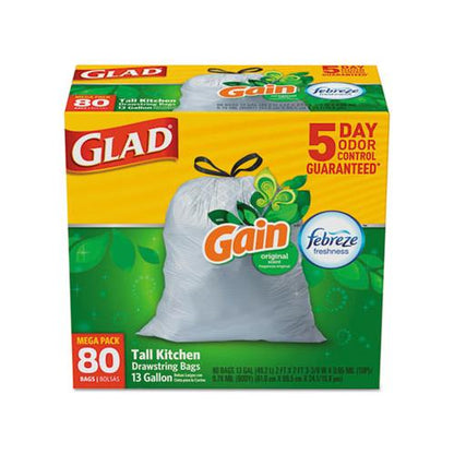Glad OdorShield Tall Kitchen Drawstring Trash Bags 13 Gallon White (240 Bags) 78900