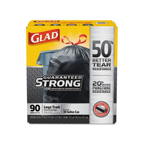 Glad Drawstring Large Trash Bags 30 Gallon Black (90 Bags) 78952