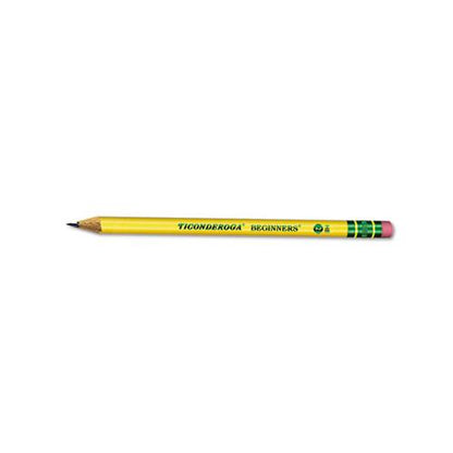 Ticonderoga Beginners Woodcase Microban #2 HB Yellow Barrel Pencils With Eraser (12 Count) 13308