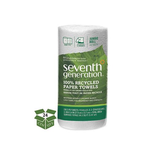 Seventh Generation 100% Recycled Paper Towels 2 Ply 156 Sheets White (24 Rolls) SEV13722