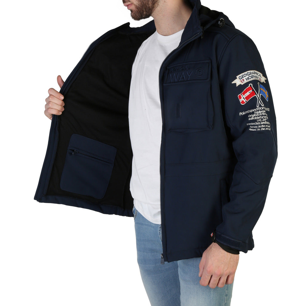 Geographical Norway Target Zip Hooded Navy Blue Men's Jacket