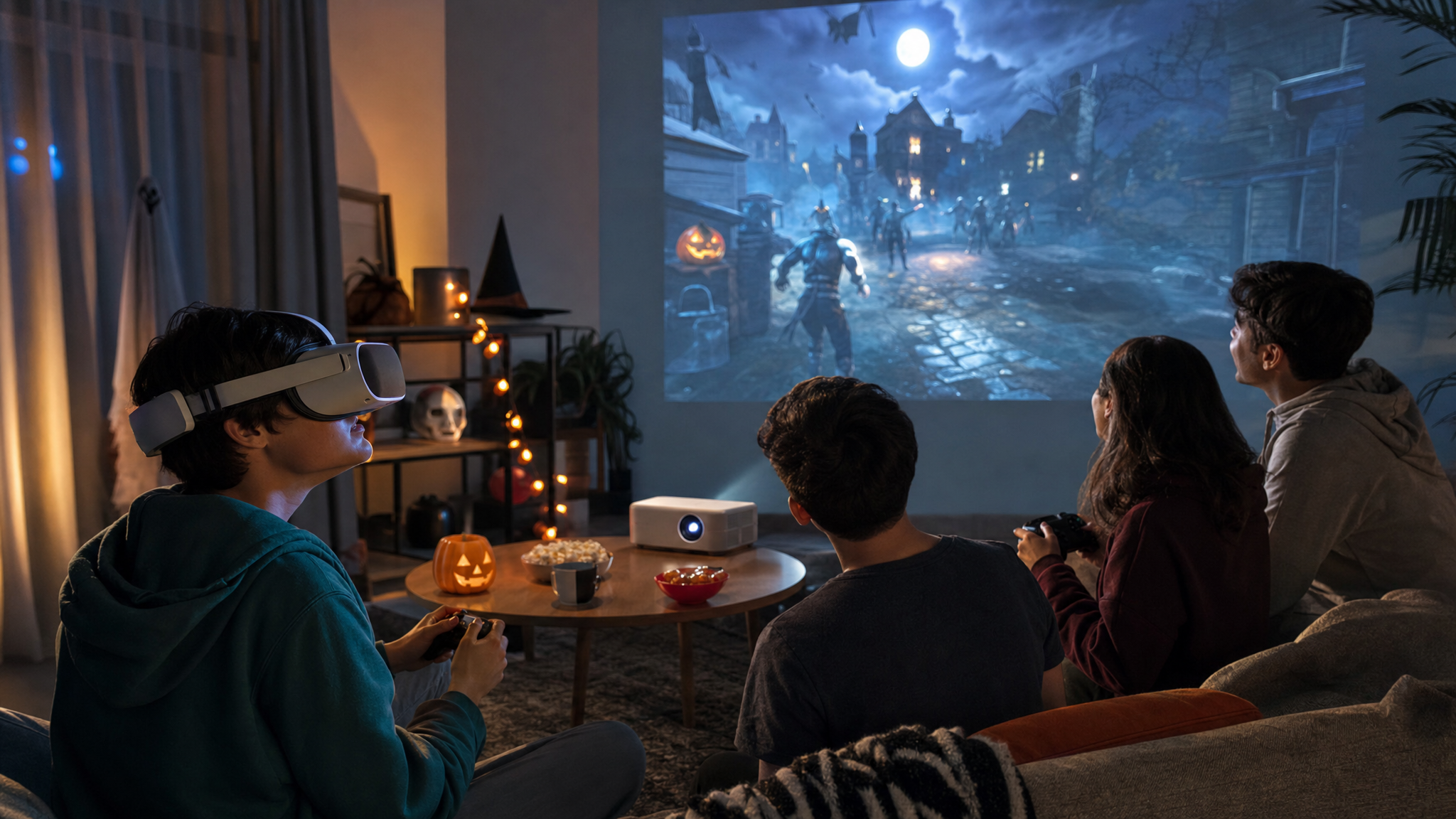 Editorial cover for VR Headset vs. Projector for Halloween Game Night