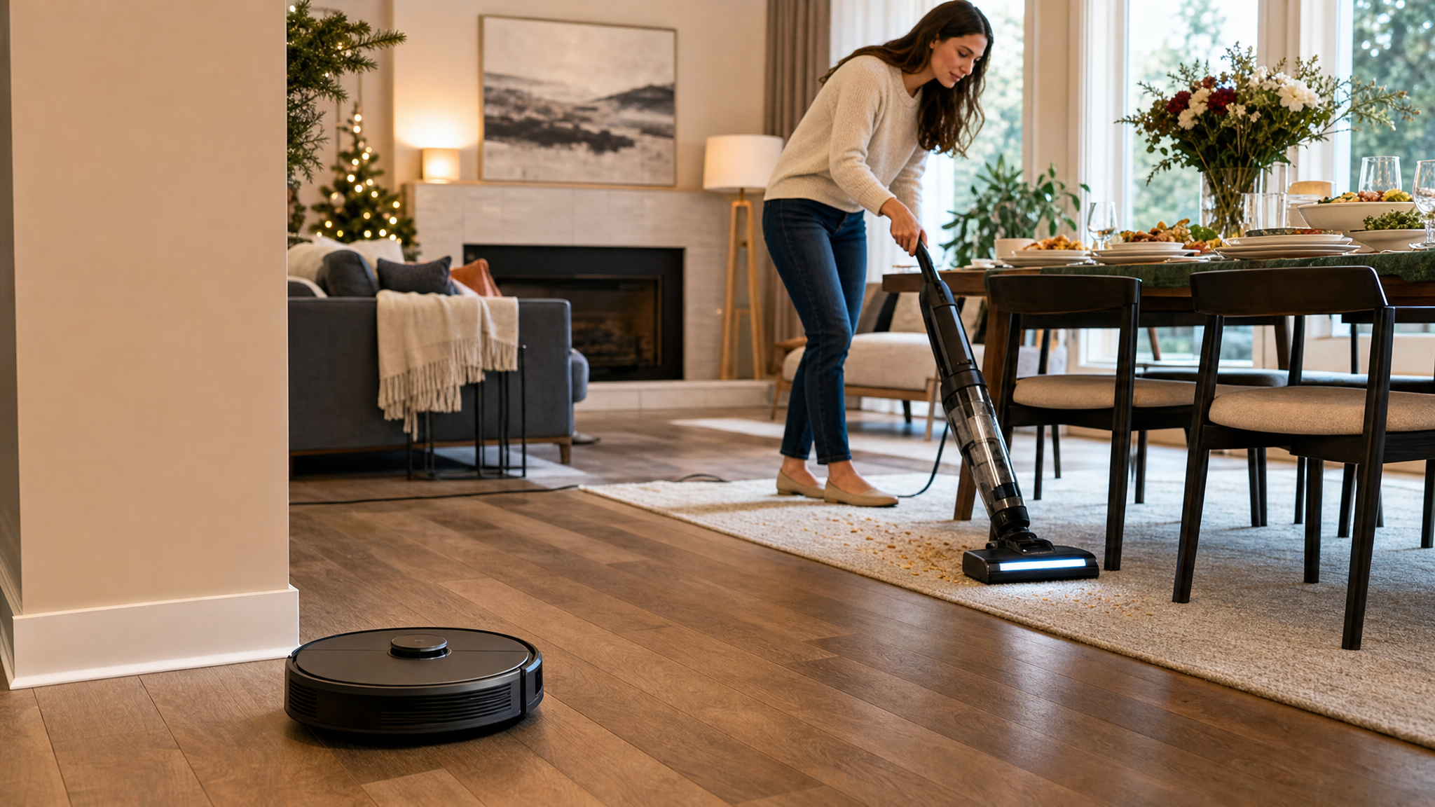 Editorial cover for Robot Vacuum vs. Stick Vacuum for Holiday Cleanup