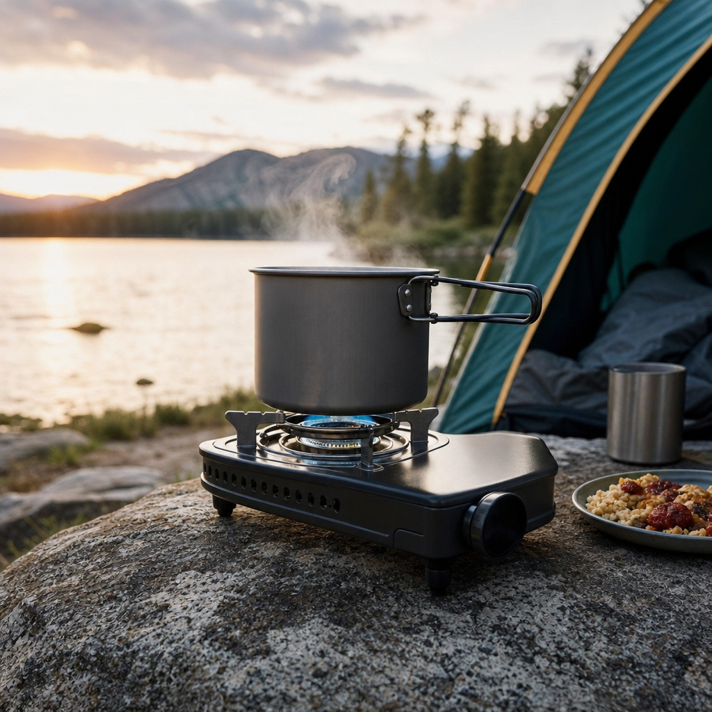 Editorial illustration of portable camp stove