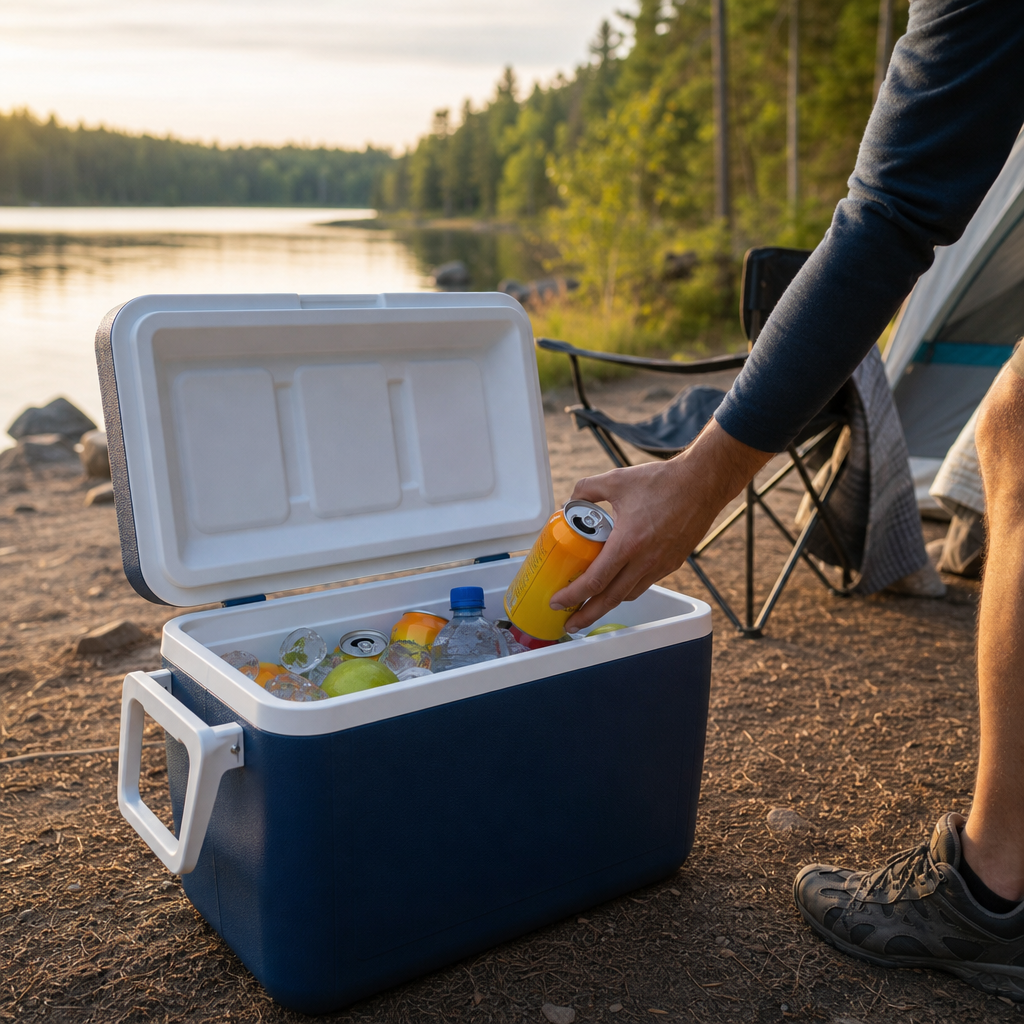 Editorial illustration of camping cooler