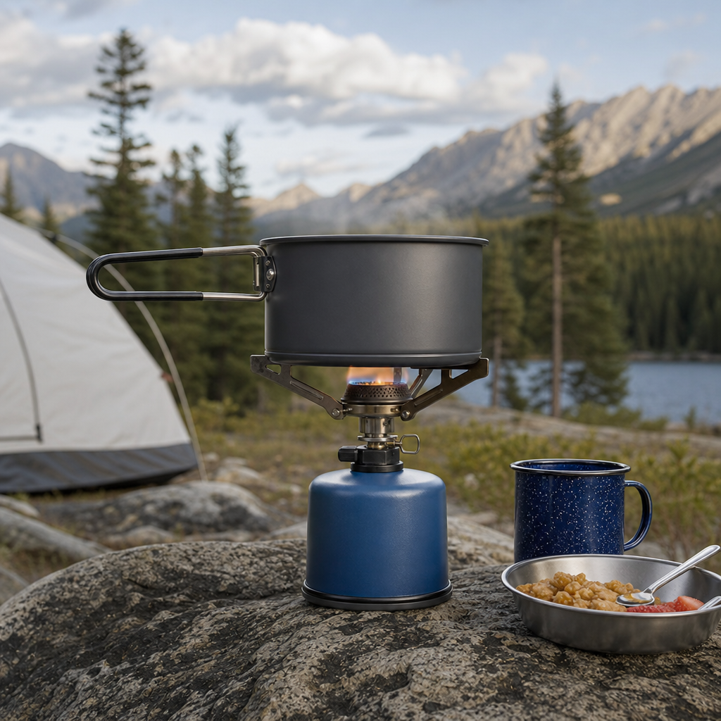 Editorial illustration of portable camp stove