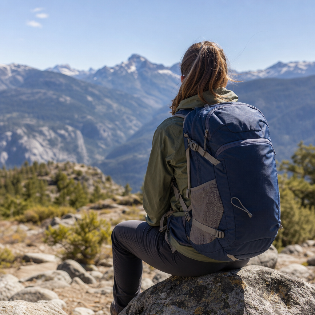 Editorial illustration of day hiking backpack