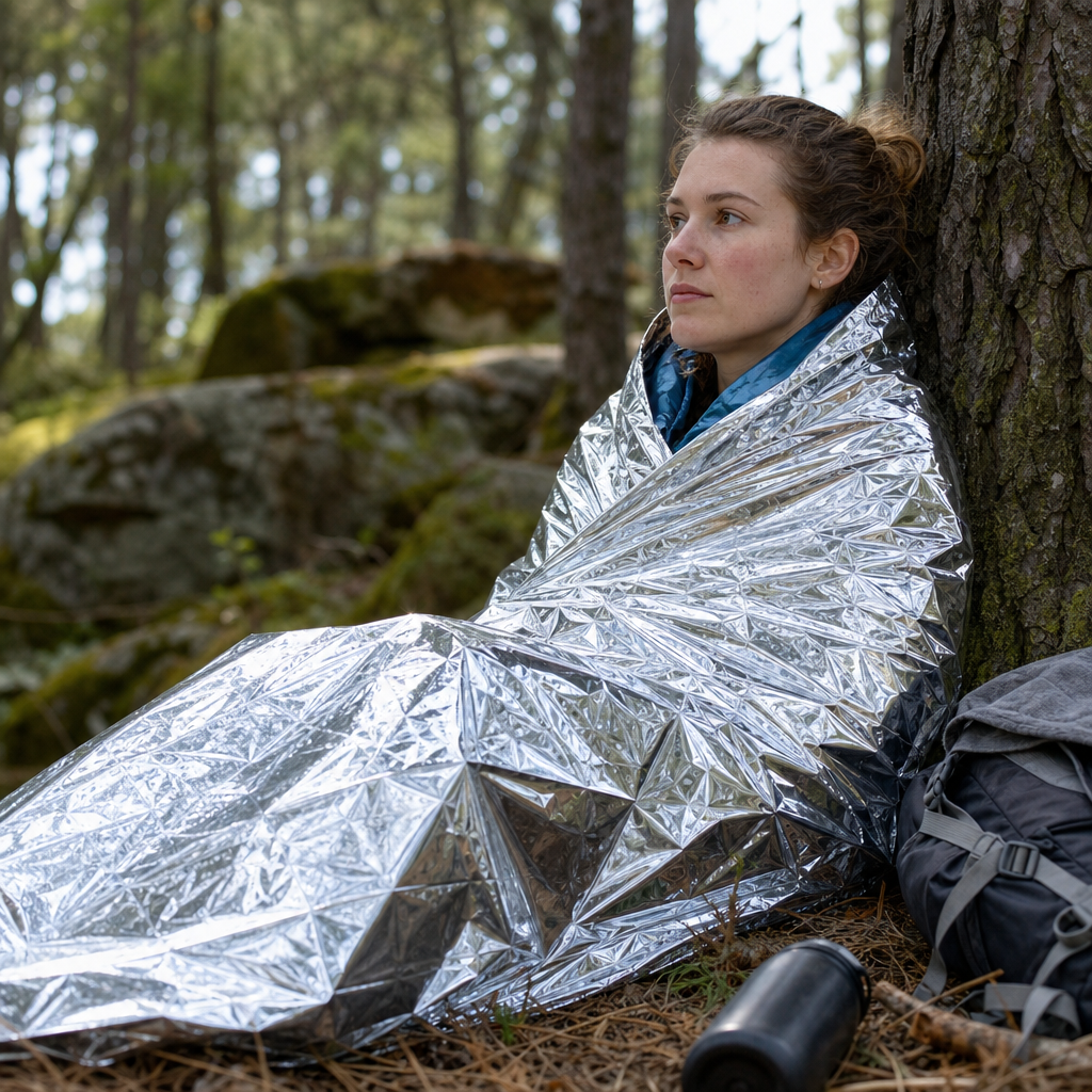 Editorial illustration of emergency blanket